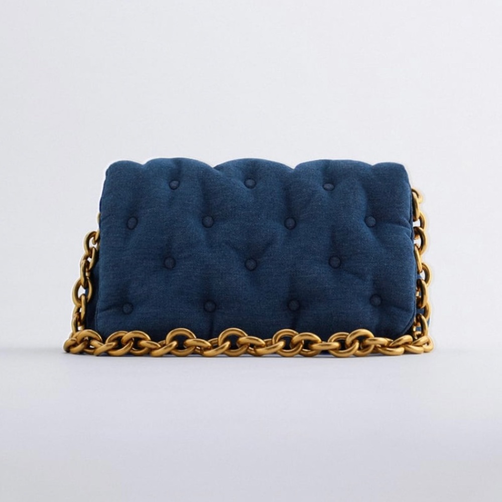 Zara quilted denim gold chain handbag